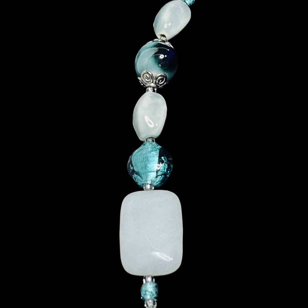Chunky Teal And Clear Glass With Blue Quartz Beaded Necklace (NA77) - Picture 2 of 8